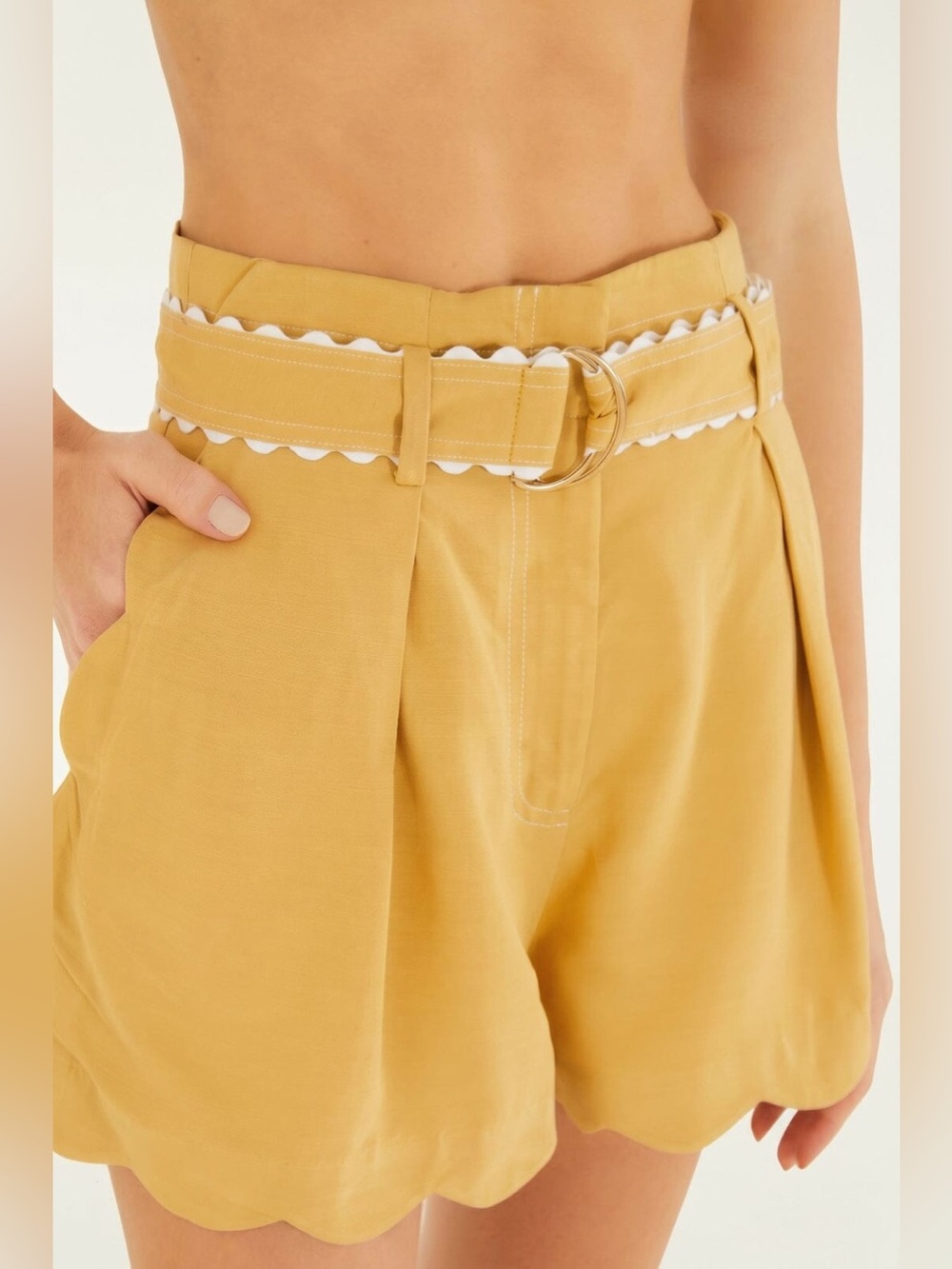 Farm Rio Khaki High Waisted Belted Shorts